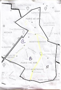Cart de la 11e circonscription, anotée pour créer des zones.